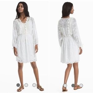 WHBM White House Black Market Embroidered Lace Up White Boho Dress